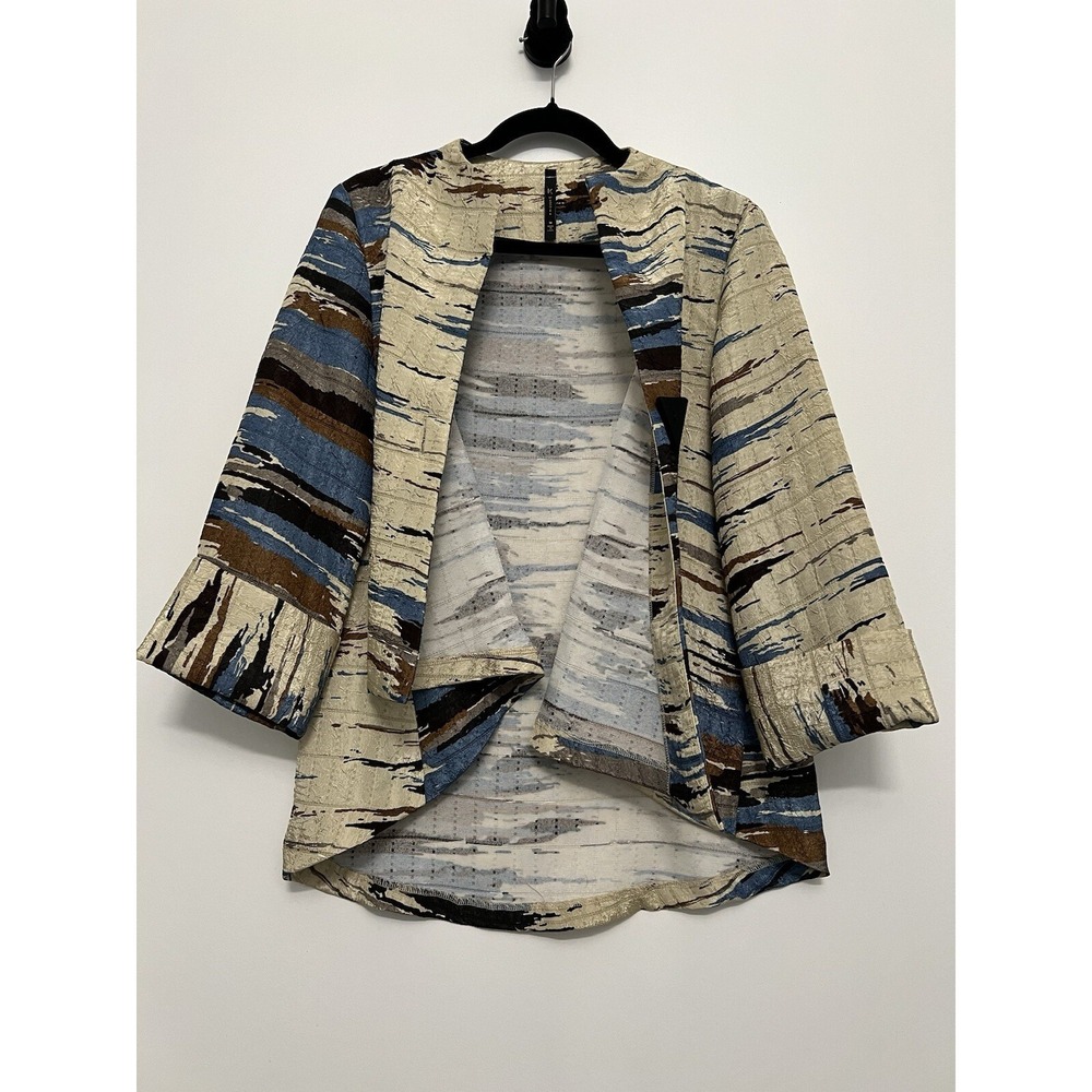 IC By Connie K Tunic Jacket Womens Medium Cream Blue Multicolor Lightweight USA - Picture 2 of 14